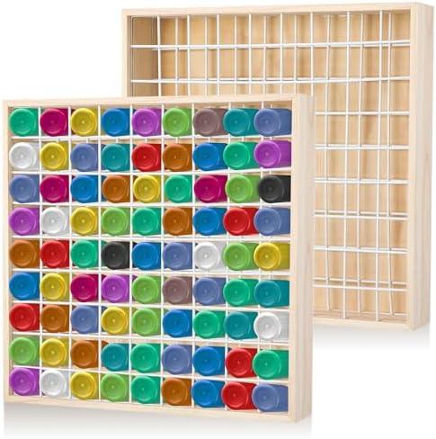 Gisafai 2 Pcs Wooden Craft Paint Storage Organizer 81 Holes Rack Stand Vertical Wall Mounted Bottle Paint Organizer for 2 oz