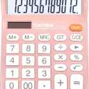 CATIGA 12 Digits Desktop Calculator with Large LCD Display and Sensitive Button, Dual Solar Power and Battery, Standard Function for Office, Home, School, CD-2786(Light Pink)