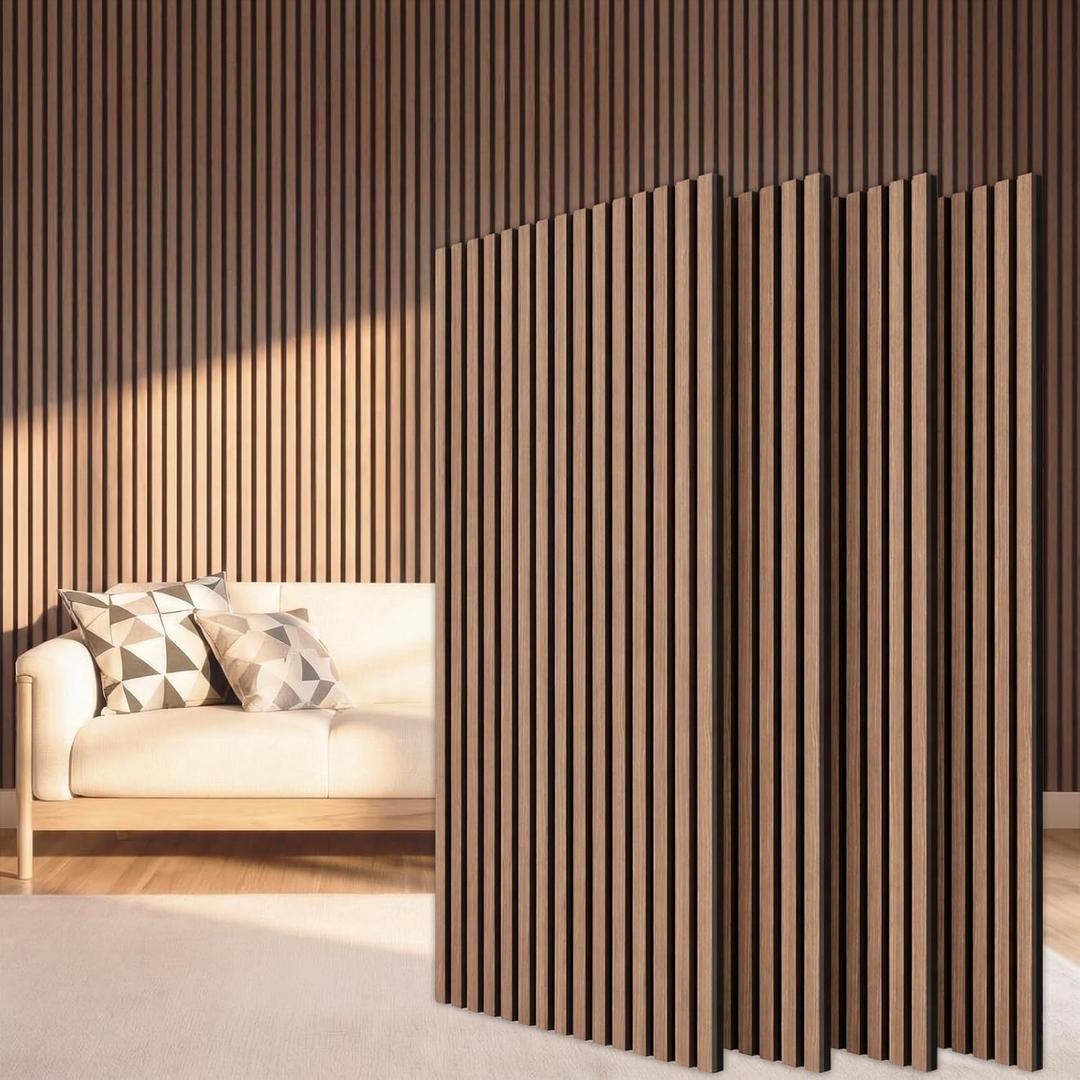 TONOR Wood Slatwall Panels, 4 Pack 47.2" x 23.6"/ 120 x60cm(31ft) Acoustic Wall Panels, Wood Slat Acoustic Panels for Noise Cancelling and Decoration, Living Room, Bedroom, Office, Walnut
