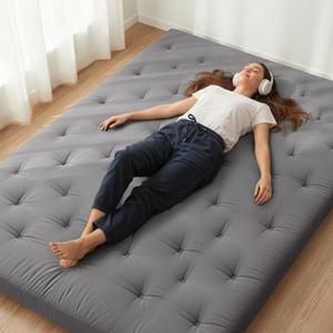 ZonLi Japanese Floor Futon Mattress King Size 76"x 80",100% Cotton Cover 4'' Thicken Tatami Mattress,Foldable Sleeping Pad,Portable Dormitory Tatami Mat,Roll Up Floor Lounger Bed for Adult (Grey)