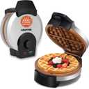 Gourmia Belgian Waffle Maker Compact Design with Upright Storage, Adjustable Browning, and Easy-Clean Nonstick Ceramic Plates, Stainless Steel