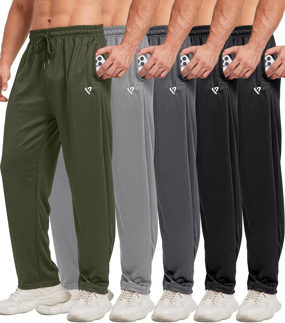 lomsoe 5 Pack Mens Sweatpants Open Bottom Joggers for Men with Zip Pockets Loose Fit Mesh Athletic Pants for Running,Casual, Small