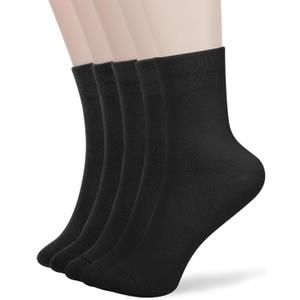 FGZ Women Thin Cotton Socks Soft Cozy Socks Cute Ankle Crew Socks 5 Pairs (Black)