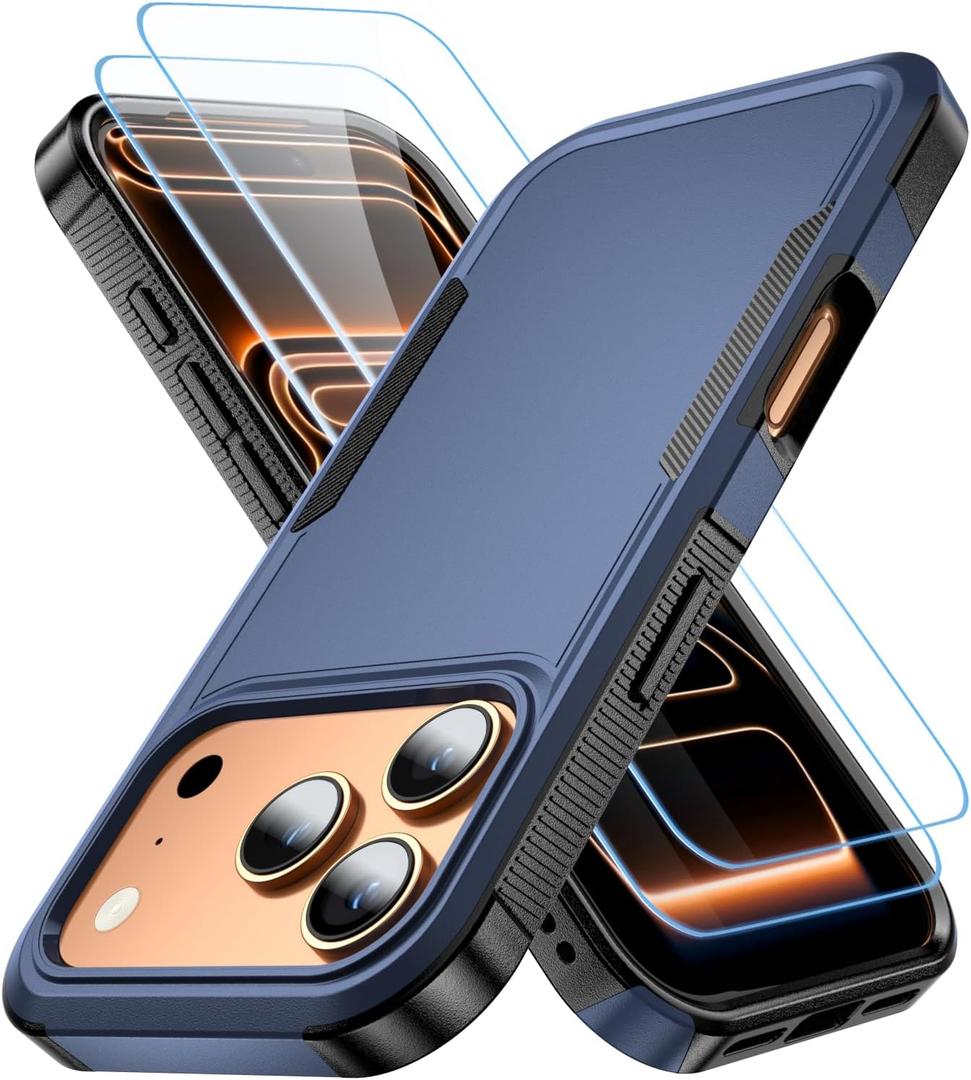 AEDILYS® for Apple Recommend Shockproof iPhone 17 Pro Max Case,[15 FT Military Grade Drop Protection],with 2X [Kevlar® 9H Glass Screen Protector] Air Bumpers Full-Body Protective Phone Case, Navy Blue