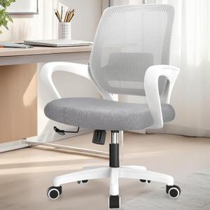 NEO Chair Office Desk Ergonomic Mesh Computer Chair with Lumbar Support Adjustable Height Swivel Rolling Wheels Comfy Mid Back Task Chair for Home Bedroom Vanity Study (Grey)