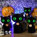 4 Pcs Black Cat Halloween Decor Honeycomb Centerpieces Decorations 3D Paper Black Cat Table Decor Scary Halloween Party Decorations for Farmhouse Home Kitchen Desktop Ornaments