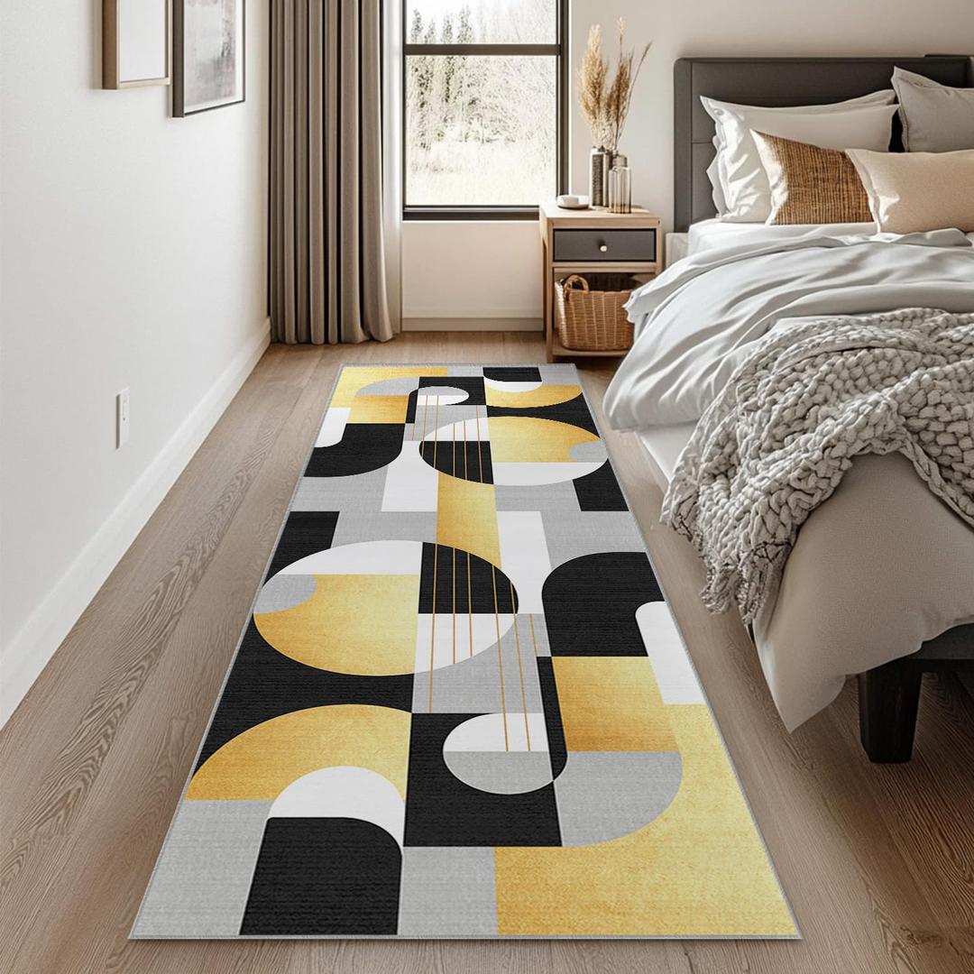 Snapjet 8x10 Black and Gold Geometric Modern Area Rug for Living Room Bedroom Abstract Large Rug Machine Washable Non-Slip Carpet for Dining Room Office