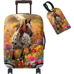 Luggage Cover Suitcase Protector + Tag, Spotted Horse Garden Travel Suitcase Cover for 18-20 inch Luggage (S) with Concealed Zipper, Washable Elastic Cloth, Dustproof, Anti-Scratch