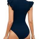 MANGOPOP Women's Deep V Neck Ruffle Sleeveless Body Suits Tank Top Bodysuit Going Out Sexy Fitted Summer Trendy Outfits, Deep Blue, X-Large
