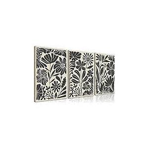 Ausril Black Floral Botanical Framed Canvas Wall Art Set, Abstract Floral Market Wall Decor, Modern Vintage Wall Painting, Boho Minimalist Art Print for Living Room Girl Room Office 16"x24"x3