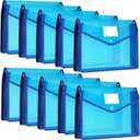 10 Pieces Plastic File Folders Envelope Expanding File Wallet Organizer Documents Folder with Snap Closure and Pocket, A4 Size Waterproof Transparent Pouch(Blue,Horizontal)