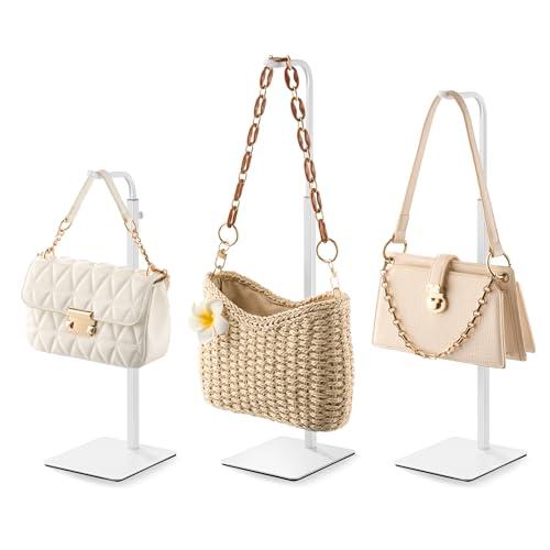 pickpiff 2 Pack Purse Holder Handbag Display Stand: White Hanger Rack for Bags, Purses, and Wreath, Adjustable Hook Stand for Tabletop, Closet, and Retail Use for Vendors