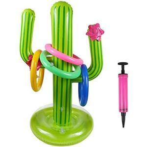 Inflatable Cactus Ring Toss Game Set Target Toss Floating Swimming Ring Toss Includes Cactus,4 Rings for Fiesta Party Accessories Hawaiian Pool Beach Party Decoration Supplies, Pack Of 2