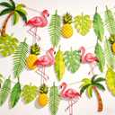 Flamingo Garland Banner 2pcs Luau Party Decorations Hawaiian Party Decorations Luau Party Banner with Pineapple, Palm Leaves for Summer Hawaii Birthday Hula Aloha Party Decor