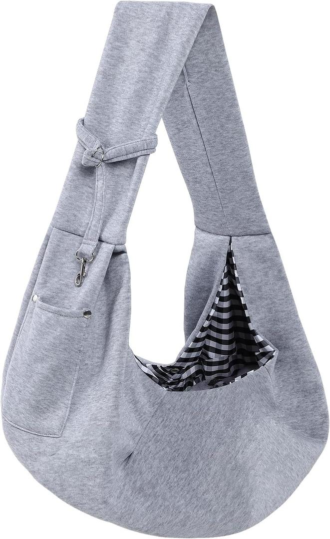 Dog Carrier Sling  Reversible Puppy Carrier Purse with Storage Pocket, HandFree Dog Sling Carrier for Carry Small Dogs and Cats, Travel Safety Harness, Dog and Cat Harness (Gray)