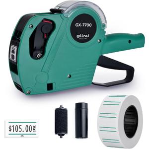 GILLRAJ Price Gun with Labels for Retail GX-7700 Pricing Gun with 5000pcs Green-Margined Sticker Labels & Spare Ink Cartridge