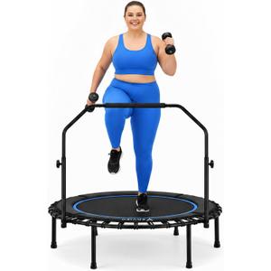 46" Bungee Rebounder Trampoline for Adults, 460LBS Low Impact Quiet Foldable Mini Trampoline, Easy Assembly Indoor Fitness Rebounder with Handle for Whole-Body Workout