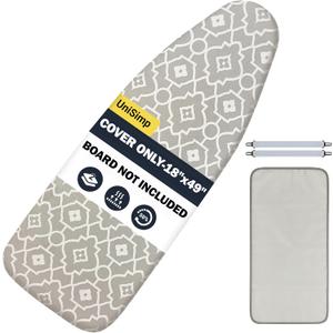 UniSimp Ironing Board Cover and Pad 18"x49" Extra Thick Natural Cotton, Scorch and Stain Resistant Iron Board Cover, Wide Ironing Board Cover with Fasteners Heavy Duty Heatproof Elastic Edge Geometric