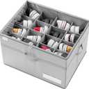 LUVHOMEE Shoe Organizer for Closet, Fits 16 Pairs, Large Shoe Box Storage Containers, Clear Foldable Shoe Storage Bins w/Bottom Support, Space Saving Shoes Holder w/Reinforced Handles, Gray (Grey)
