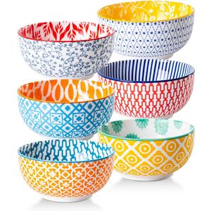 Ceramic Dessert Bowls Set - Small 11 Oz Porcelain Ice Cream Bowls for kitchen - 4.7 Inch Cereal Bowls for Salad, Fruits, Ramen - Microwave Dishwasher Safe - Set of 6 - Assorted Colors