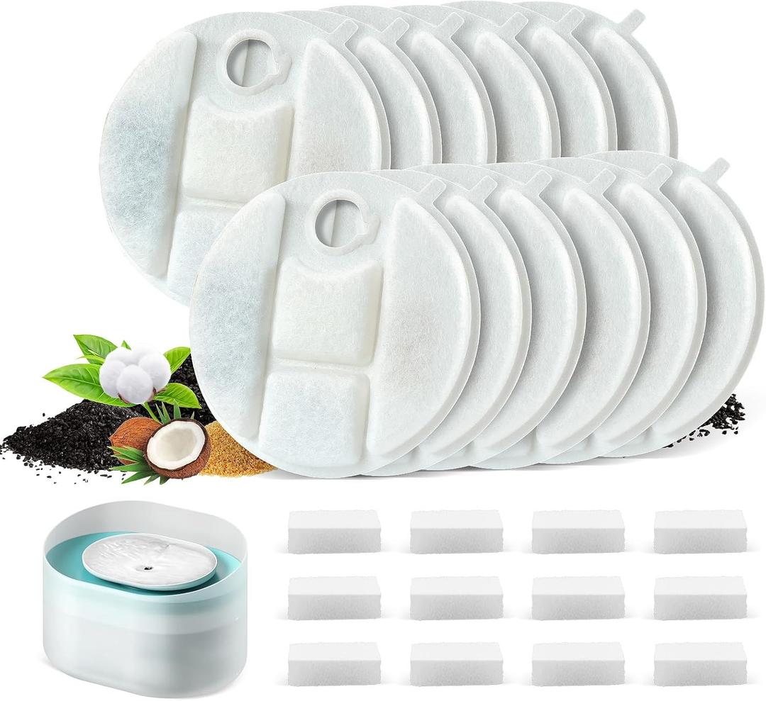 12 Pack Pet Drinker Replacement Filters for Petlibro Capsule Pet Drinker PLWF008, Contains 12 Filters and 12 Sponges