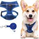 SCENEREAL Puppy Dog Harness with Leash Set for Small Medium Sized Dogs, Soft Mesh Step in Pet Harnesses and Leash, No Chock Plaid Adjustable No Pull Vest for Dogs Cats, Chihuahua,Bulldog (Blue M) (M: Chest Girth: 17"-21")
