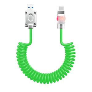 chubbycable Neon Chubby Neon Glow Coiled USB C Cable for Car 100W Fast Charging Spring Cable with Gradient Illumination Compatible with iPhone 17-15 Series, Green, USB-A to Type-C, 1.64FT-4.43FT