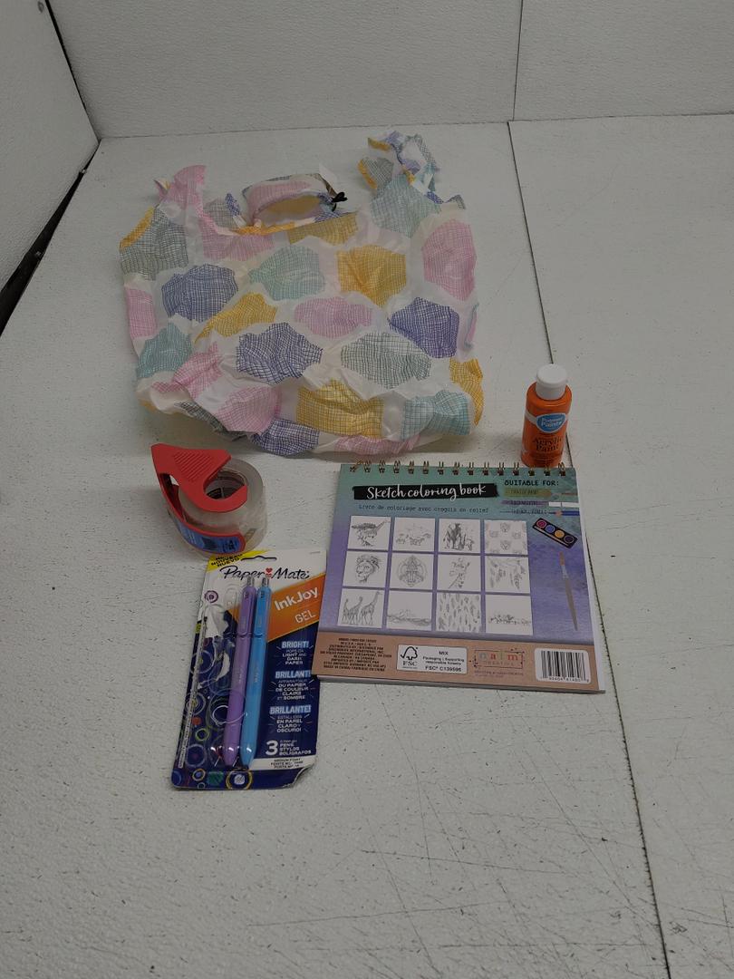 Set of 4: Palmer Paints™ Bonfire Orange Acrylic Paint, 2 fl oz + Sketch Coloring Book AND Paper Mate InkJoy Retractable Gel Pens, Medium Point, 0.7 mm, Assorted Bright Colors, Pack of 2 +  Scotch Heavy Duty Packaging Tape, 1.88" x 900", 1 Dispenser