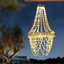 Solar Hanging Acrylic Crystal Chandelier Outdoor Garden Decorative Lights Powerful Lithium Battery 54 Warm LEDs Easy Hanging Waterproof Outdoor Lantern for Valentine Garden Gazebo, Party, Wedding,Tree