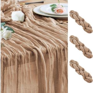 Wokceer Cheesecloth Table Runner Thanksgiving 3Pack 10FT Nude Brown Boho Gauze Cheese Cloth Table Runner Christmas for Party Rustic Sheer Runners for Baby Bridal Shower Wedding Table