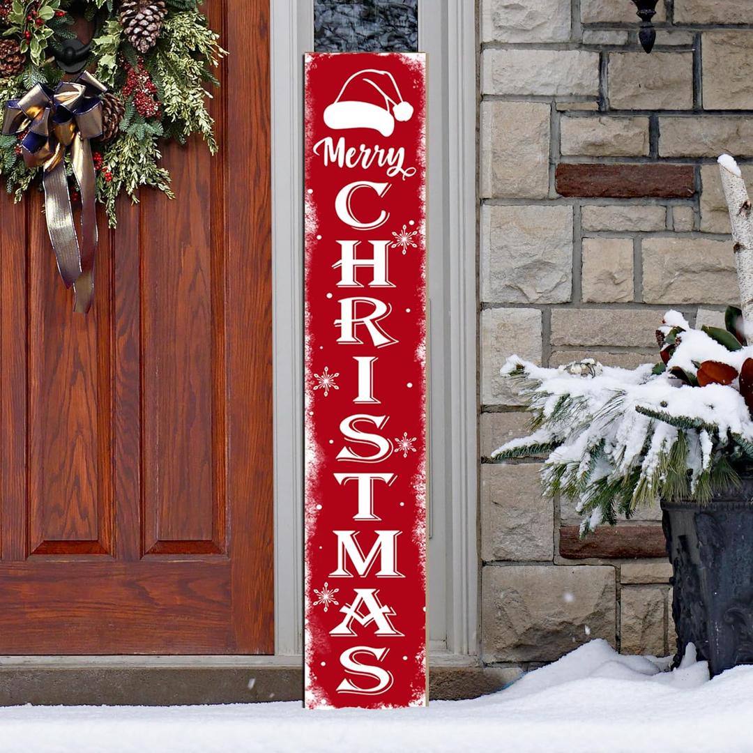 Merry Christmas Porch Sign Christmas Front Door Hanging Decorations Wooden Vertical Indoor Outdoor Standing Signs For Home Yard Farmhouse Holiday Decor 47 x 7.8 inch