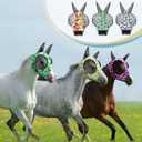 Chunful 6 Pcs Horse Fly Masks with Ears Smooth and Comfortable Mesh Fly Mask Elasticity Breathability UV Protection Horse Face Covering for Riding Supplies(Floral,Medium)