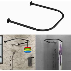 U Shower Curtain Rod Adjustable Stainless Steel U Shaped Rack Drill Free Install for Bathroom, Bathtub, Clothing Store (Black U Shaped, Length on both sides:31.5"-47",Middle width:34.7"-43")