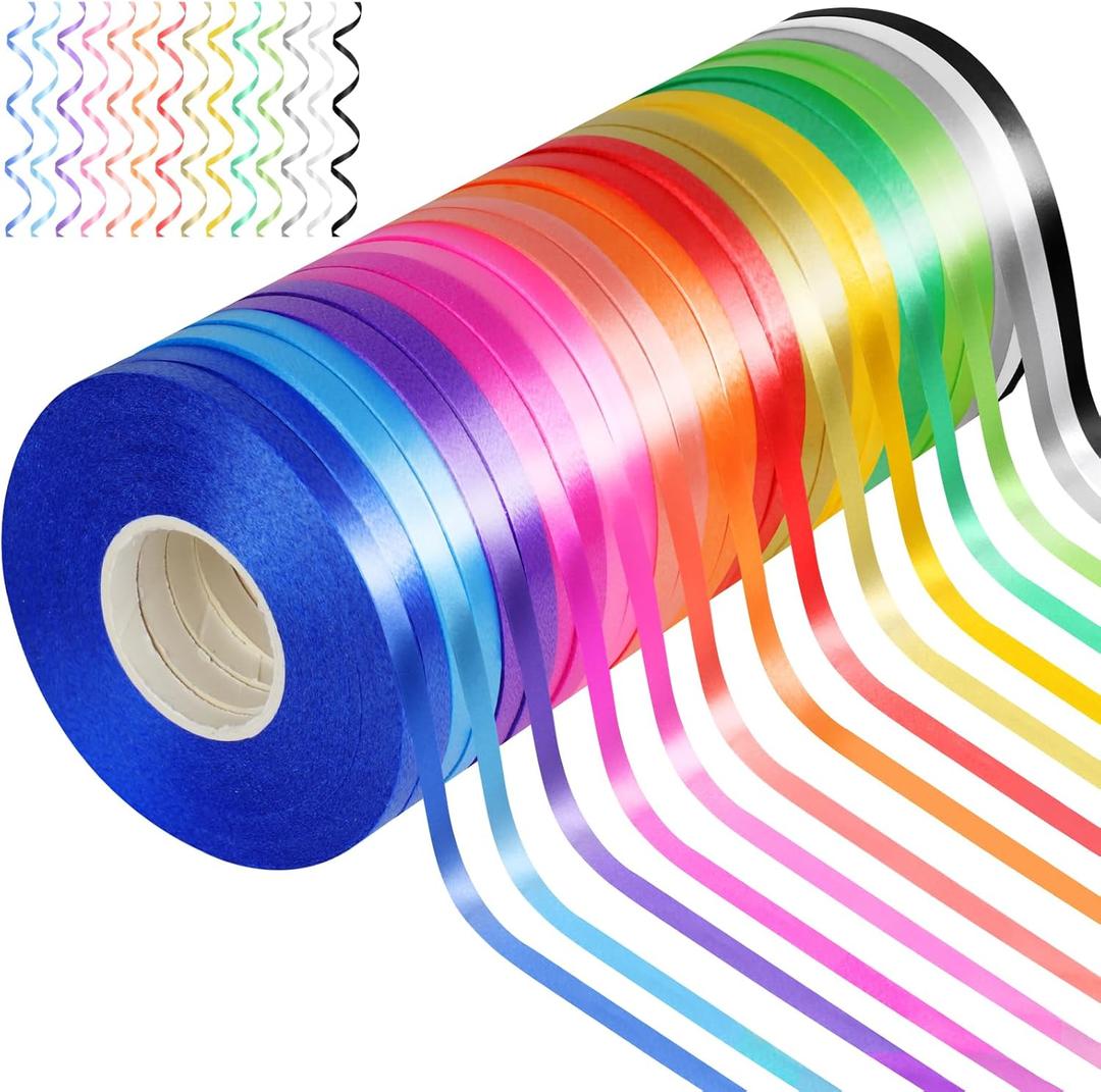 vivinin 27 Roll Curling Ribbon, 3/16 Inch x 32.8 Yard Balloon String, 15 Colors Ribbons for Crafts, Balloon String Ribbon for Party, Festival, Florist Flower