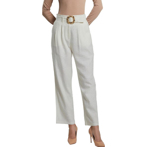 SANDY & SID Womens Pants Linen Crop High Rise *Small Size* Straight Leg Trousers Fabric Belt Business Office Work Casual Wear XS