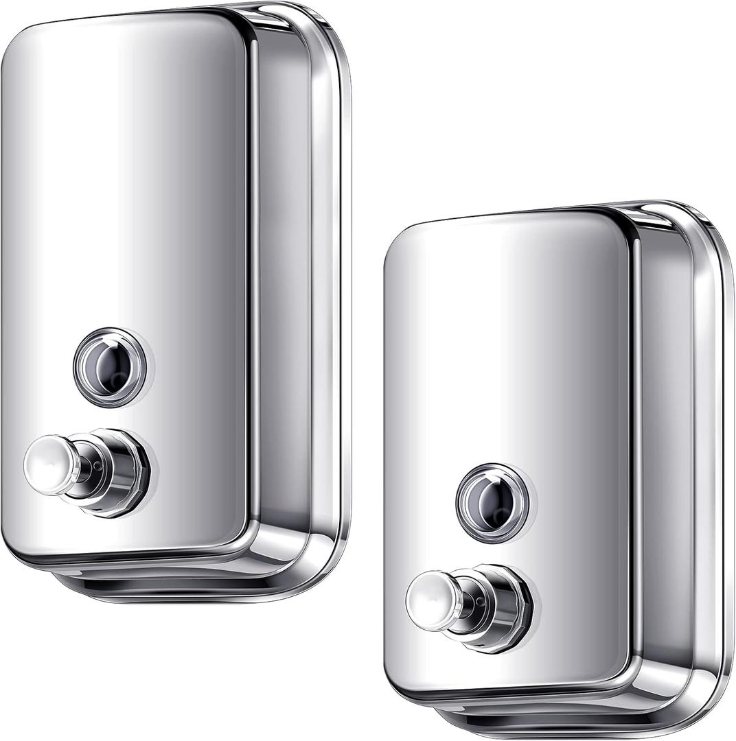 2pcs Commercial Soap Dispenser Wall Mount 304 Stainless Steel Wall Mount Liquid Soap Dispenser for Bathroom Kitchen 17oz (500ml) and 35.2oz (1000ml)