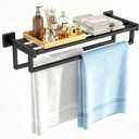 Towel Racks with Shelf for Bathroom Wall Mounted, 24 Inch, Black