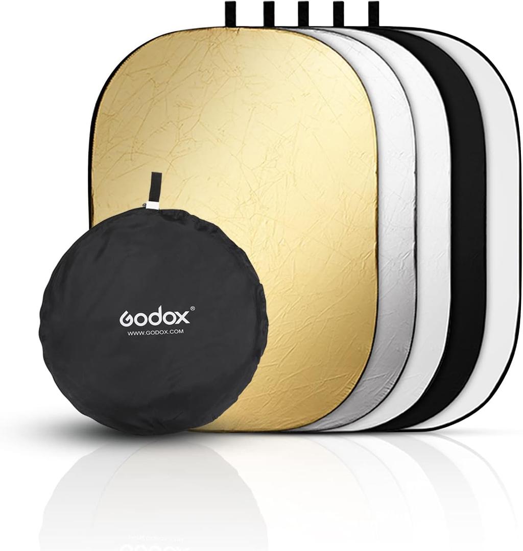 Godox 40"x60"/100x150cm Collapsible Photography Light Reflector, 5-in-1 Oval Multi Disc Diffuser with Carrying Bag - Gold, Silver, Black, White, Translucent for Studio Outdoor Lighting