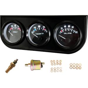 52mm 3 in1 Car Meter Auto Gauge Kit(8-16V Volt Meter +100-250 Water Temperature Gauge+ 0-100 psi Oil Pressure Meter) Triple Auto Dashboard Gauge Set with Black Console for 12V Cars