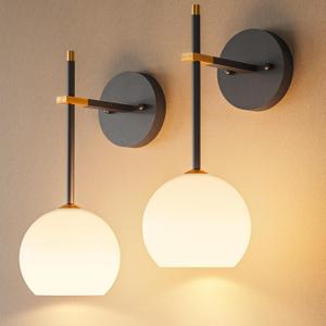 Black and Gold Battery Operated Wall Sconces Set of 2, Wireless Rechargeable Wall Light Fixtures for Home Decor, 12 RGB and 3CCT Dimmable Wall Lamps with Remote for Bedroom Living Room Hallway