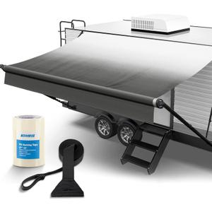 Kohree 18' Rv Awning Fabric Replacement, 19oz Weatherproof Heavy Duty Anti-Fading Awning Replacement with Pull Strap, Outdoor Canopy for Camper, Trailer, Motorhome, Black Fade, (Fabric 17'2")