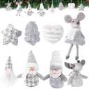 Christmas Tree Decorations Set of 8, Handmade Plush Silver Hanging Ornaments, Mice, Gnomes, Star, Heart, Tree, Deer, Snowman and Santa, Christmas Decorations for Home