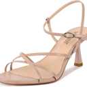 wetkiss Strappy Kitten Heels For Women Low Heel Comfy Sandals Adjustable Ankle Strap Round Open Toe For Homecoming Party Dress Wedding Gold Black White Red Silver (9, Nude)