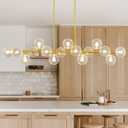 55" Linear Chandelier Swirled Glass Gold Sputnik Chandelier, Long Modern Chandeliers for Dining Room 16-Light Electroplated Brass Large Chandelier Bubble Dining Room Light Fixture Linear Island Lights