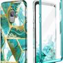 SURITCH Case for Galaxy S9, [Built-in Screen Protector] Hybrid Full-Body Protection Shockproof Rugged Bumper Soft Silicone Protective Cover for Samsung Galaxy S9 5.8 Inch (Green Marble)