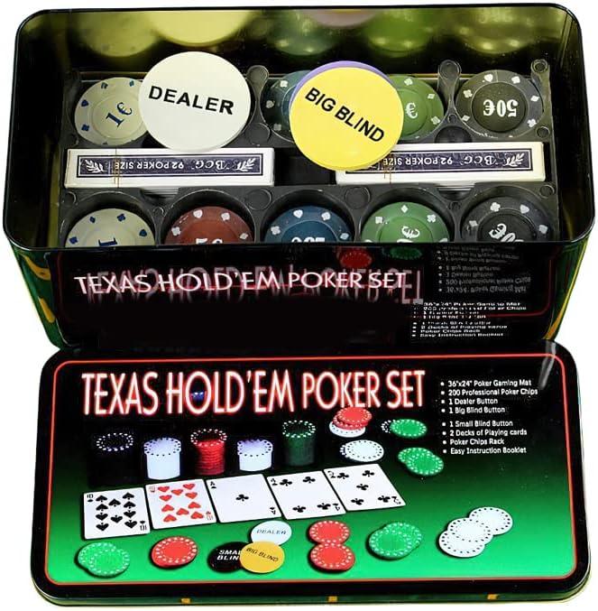 Poker Chip Set with Aluminum Storage Box,Two Decks of Standard Playing Cards,Big Blind,Casino Style Chip for Texas Home Game Holdem Poker Nights,Blackjack,Roulette Games,Casino Parties