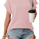 Samefar Womens Tops Dressy Casual Round Neck Short Cap Sleeve Shirts Rib Texture Loose Blouses Tee Cute Clothes Trendy (Yellow, S)