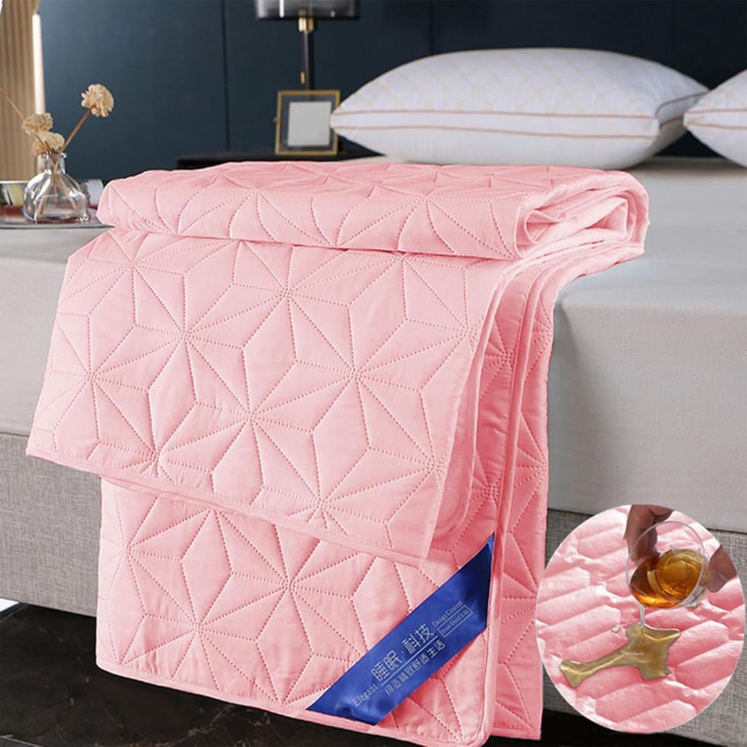 Waterproof Mattress Protector, Soft Quilted Fitted Mattress Pad Machine Washable, Dust Proof Mattress Pad Cover, Elastic Fitted Mattress Topper for Queen Size Bed Cozy Sleep (Pink)
