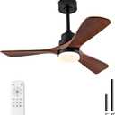 42 Inch Wood Ceiling Fans with Lights and Remote,Outdoor Ceiling Fan for Patios with Dimmable Led Light,Walnut 3 Blades,Memory Modern Fan for Living Room,Office,Indoor