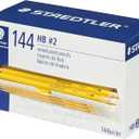 STAEDTLER Yellow School Pencils (144-Pack), Pre-Sharpened #2 HB with Erasers, Ready-to-Use School Supplies for Students and Teachers